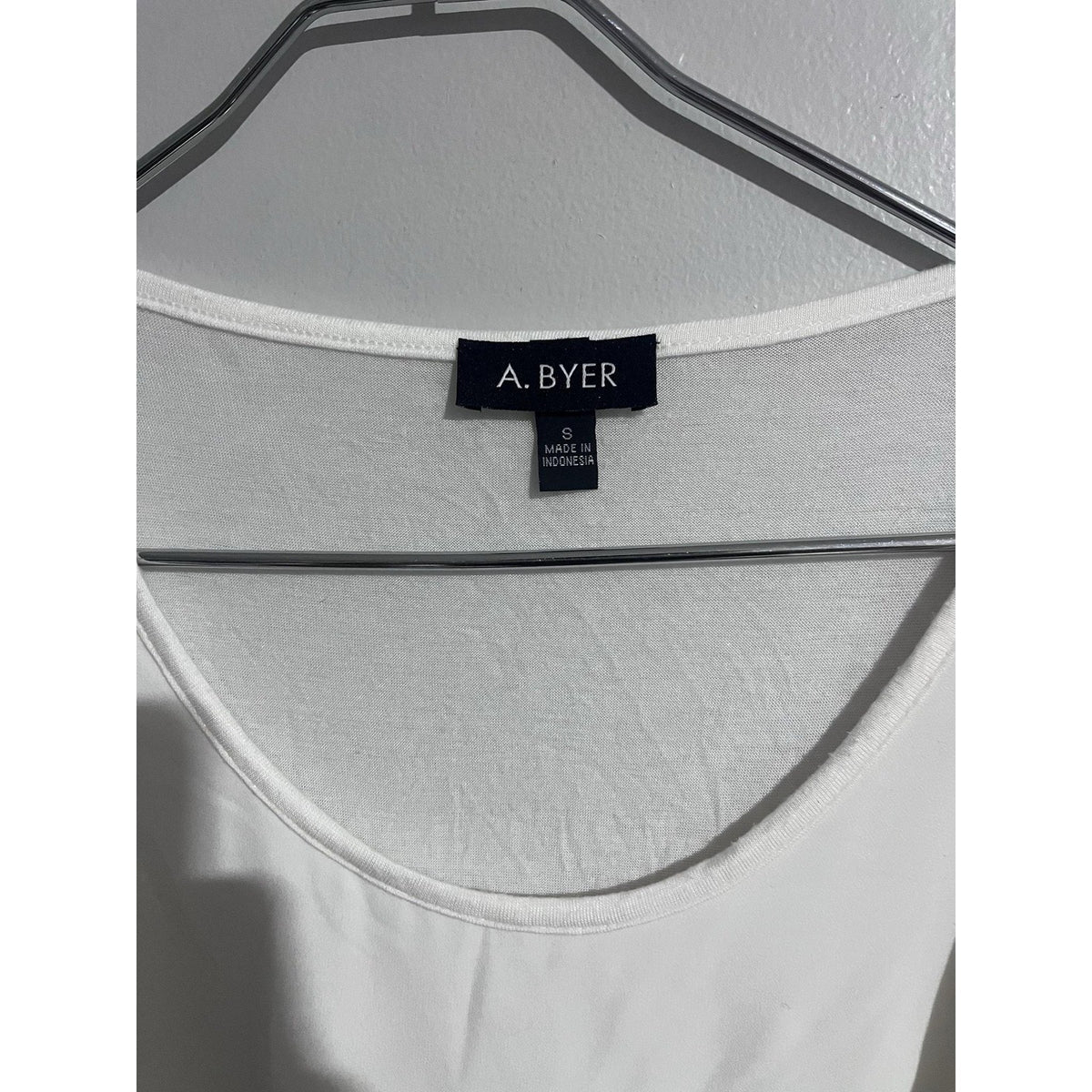A.BYER Blouse Womens S White Tunic Scoop Neck Chiffon Balloon Sleeve Lined