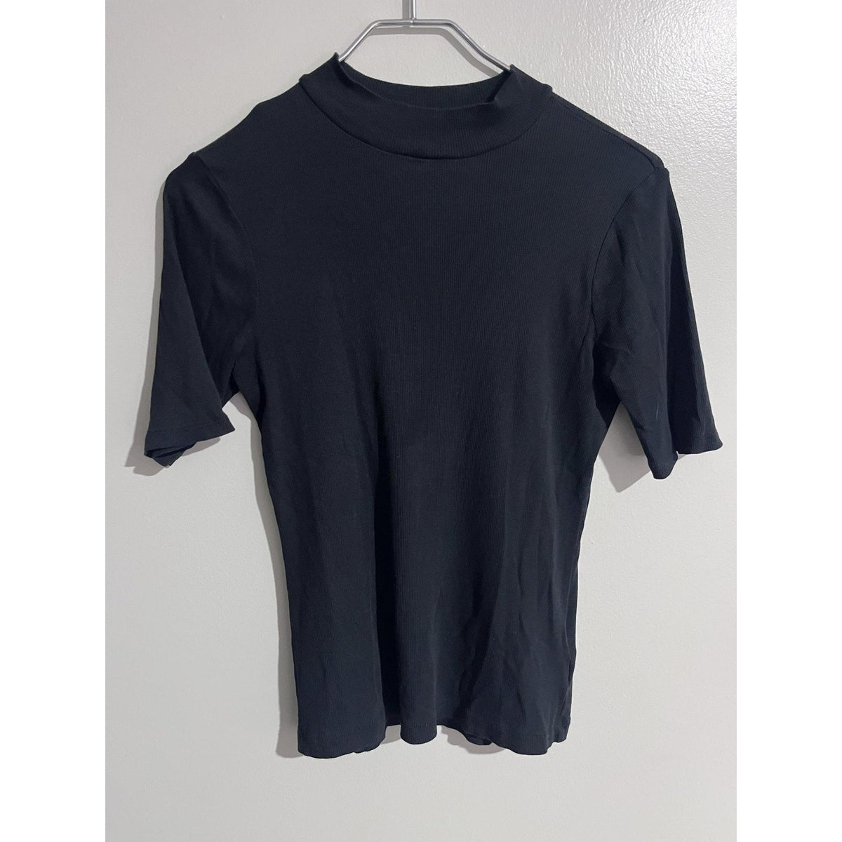 Madewell T-Shirt Womens S Black Mock Neck Slim Stretch Lightweight Basic