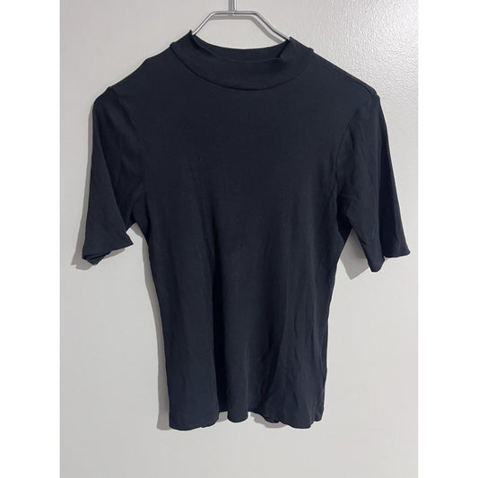 Madewell T-Shirt Womens S Black Mock Neck Slim Stretch Lightweight Basic