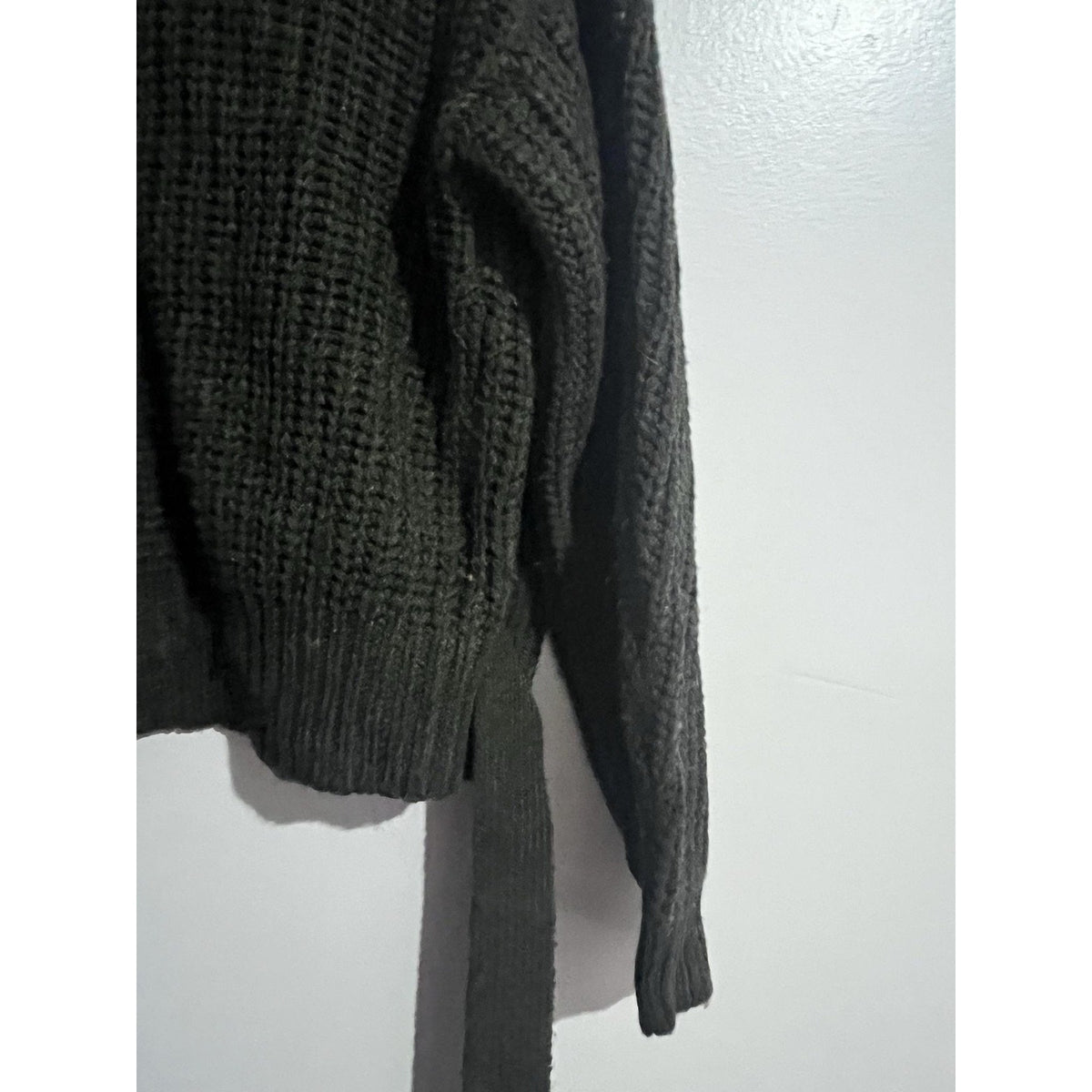 RD Style Cardigan Womens XS Green Waffle-Knit Belted Open Heavyweight Bow Accent