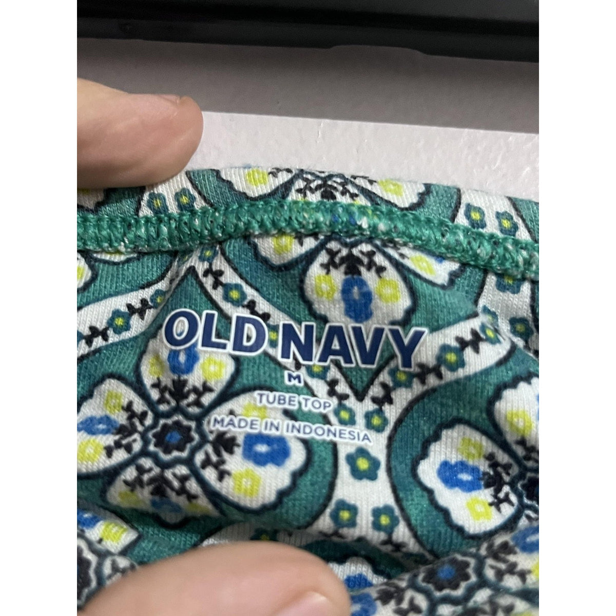 Old Navy Tube Top Womens M Green Cropped Floral Built-In Bra Stretch Summer