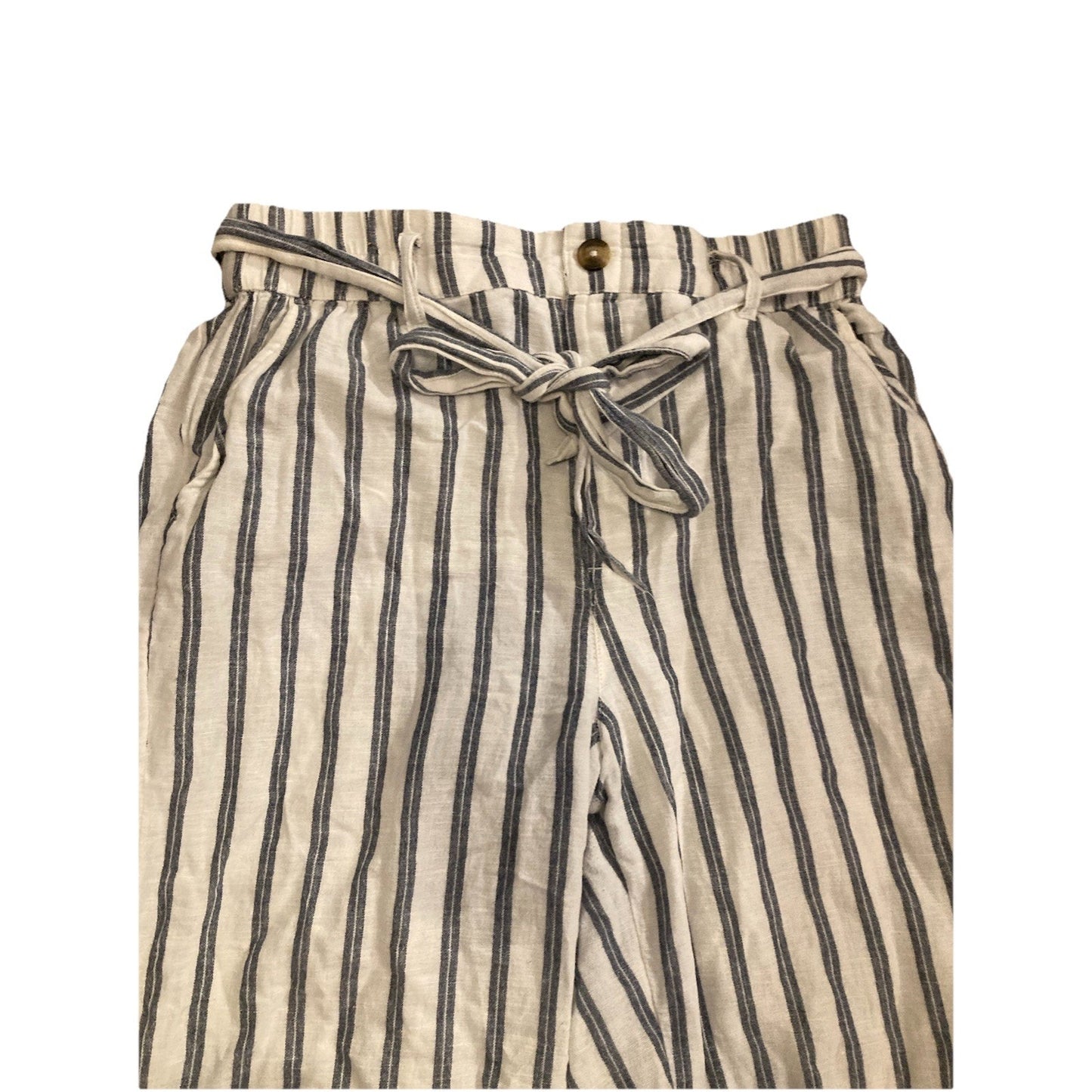 American Eagle Women's Striped Paperbag Pants Cuffed Tie Belt Pants Size M