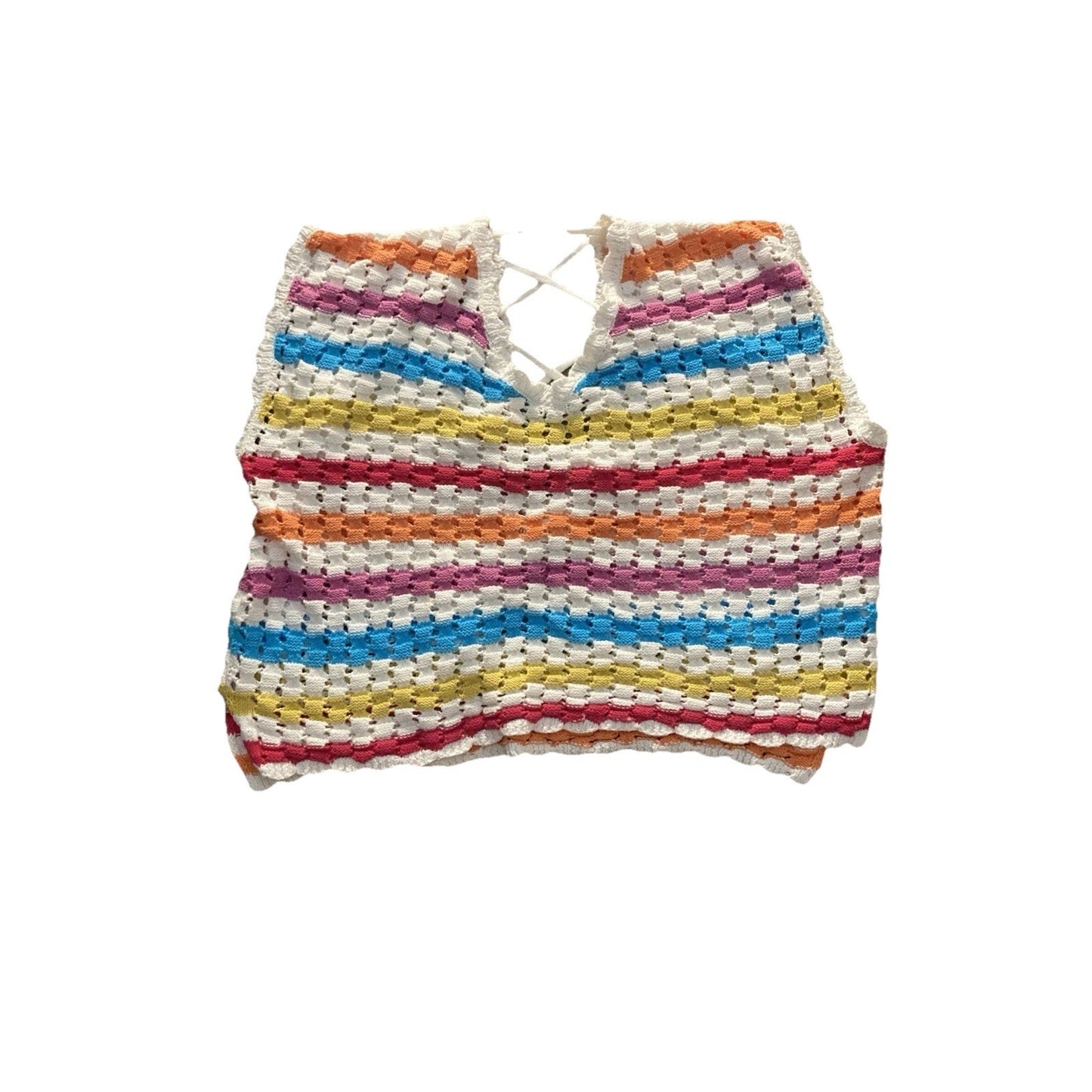 Pants Store Multicolor Striped Knitted Crochet Top Size Medium Strap Back Tie
