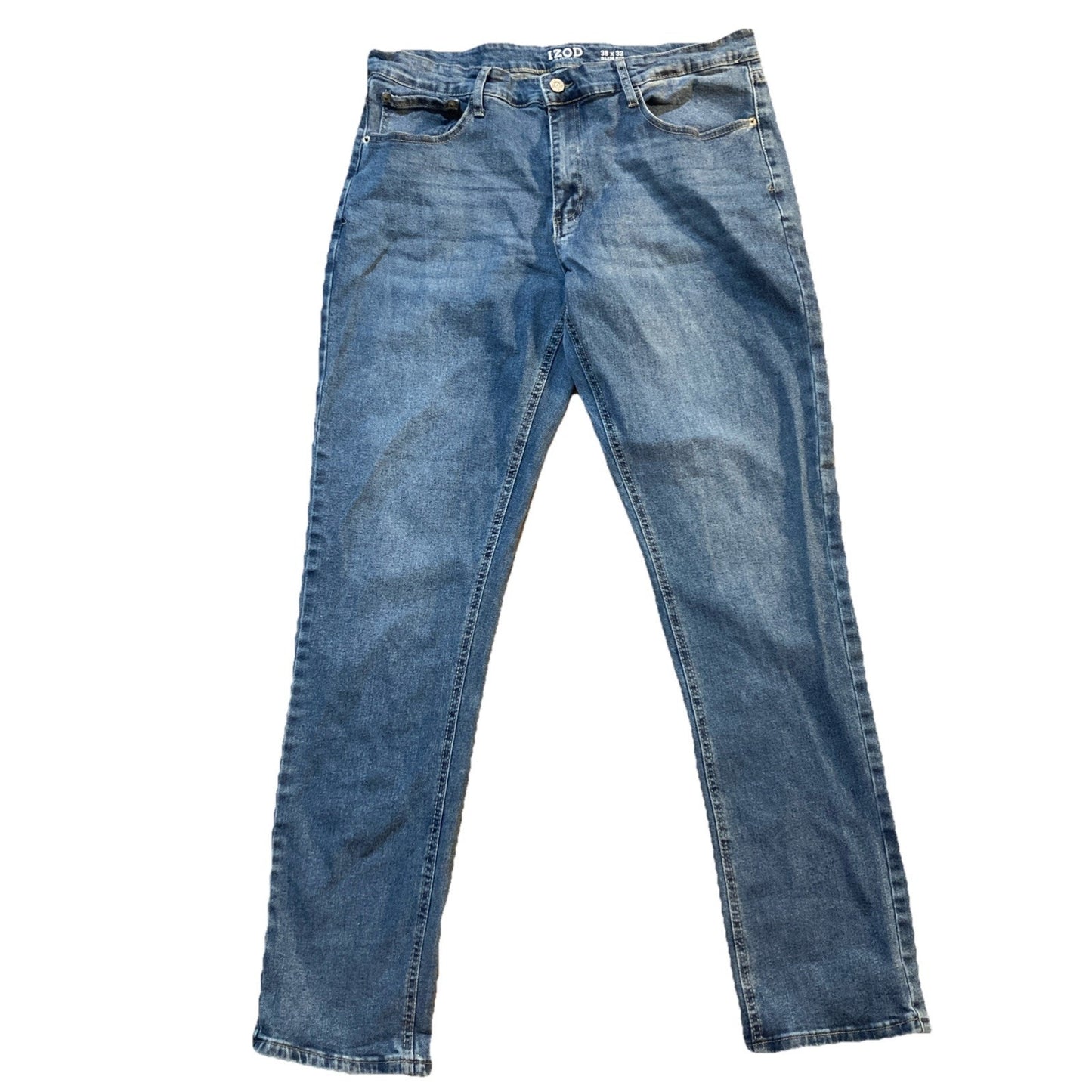 Minimalist IZOD Mens Slim Fit Medium Wash Blue Denim Jeans 38x32 Classic 5Pocket