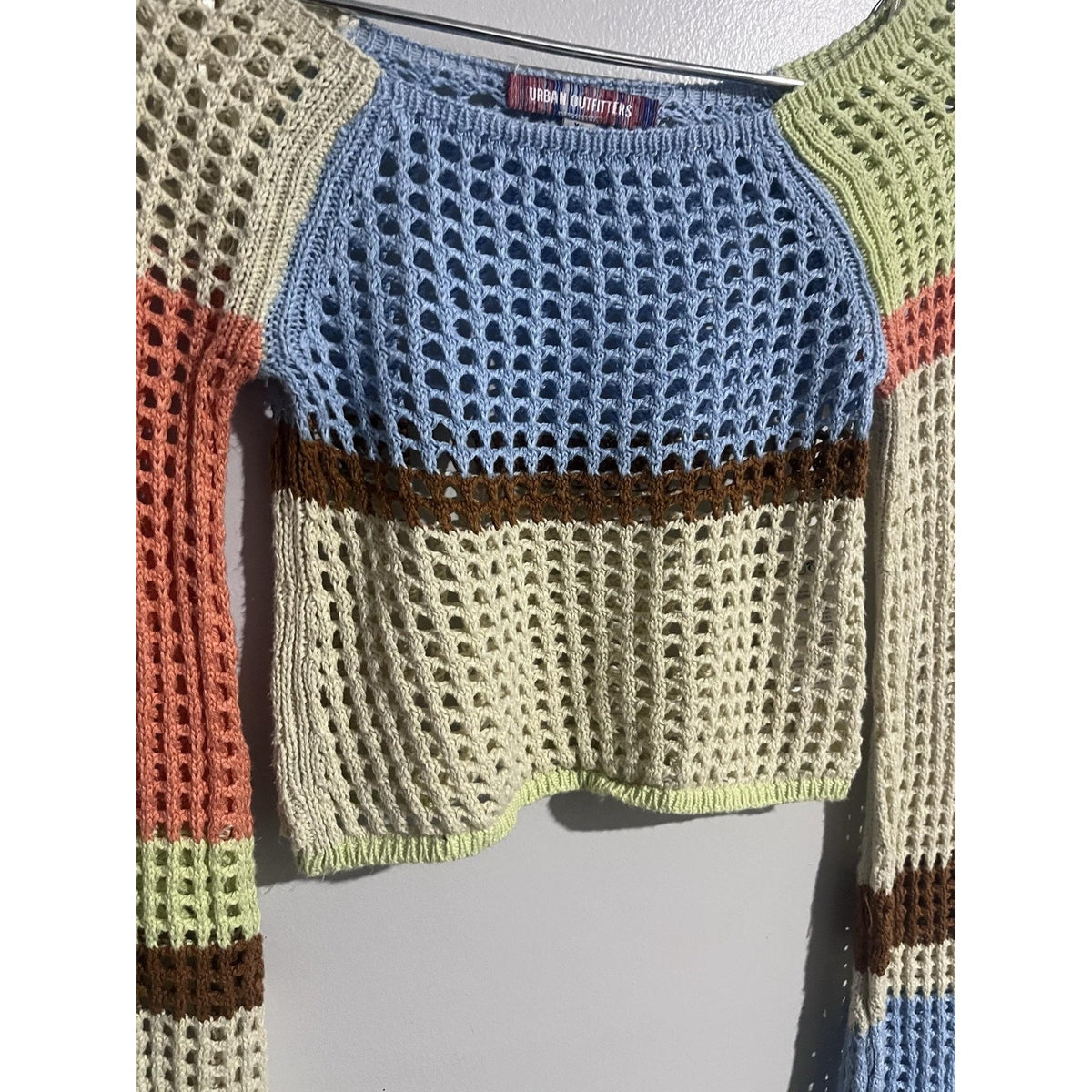 Urban Outfitters Sweater Womens XS Multicolor Open-Knit Crochet Sheer Pullover