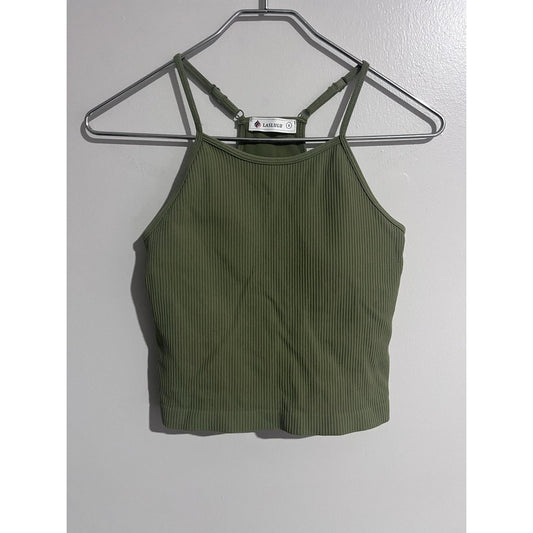 LASLULU Tank Womens S Green Camisole Strappy Adjustable Padded Ribbed Summer