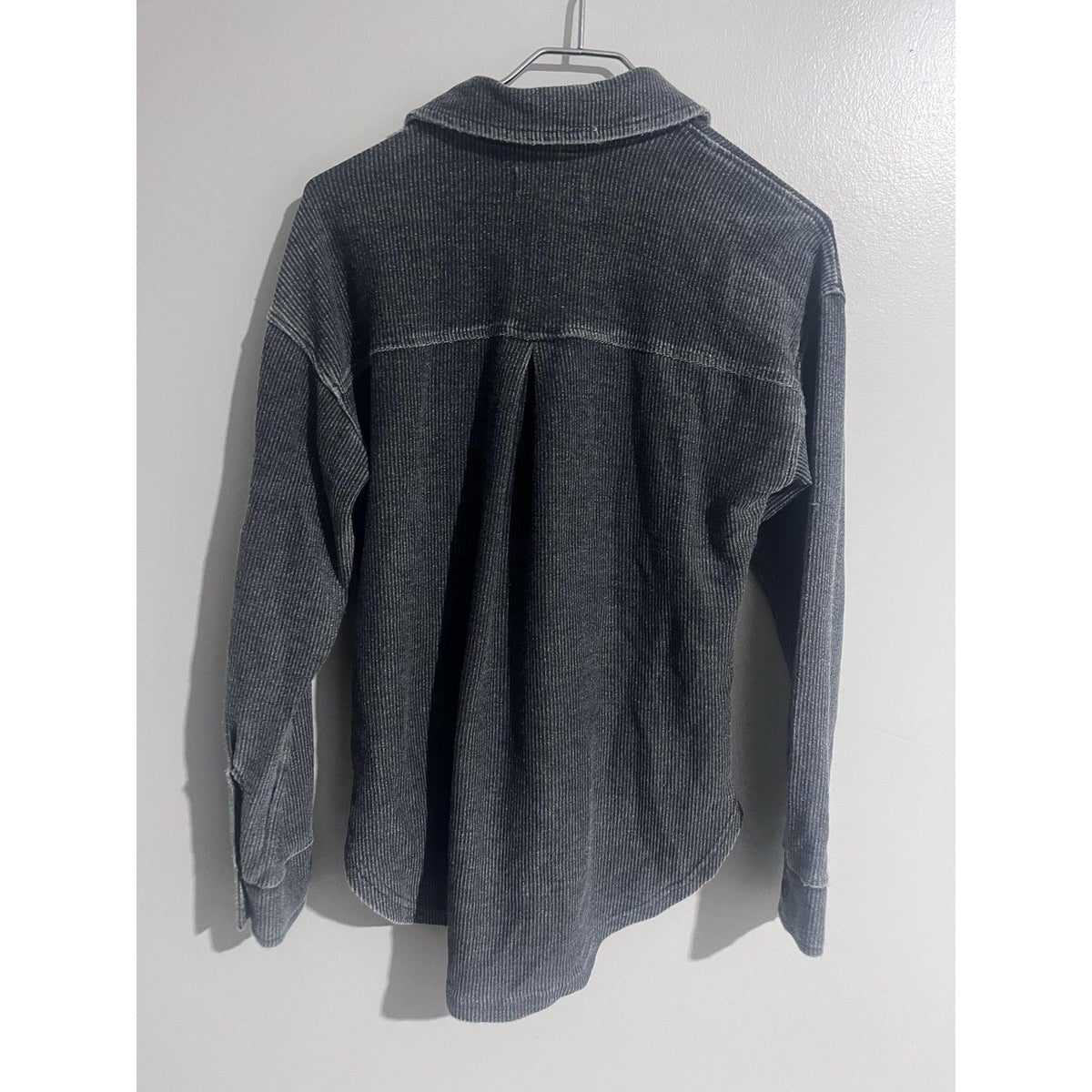 Thread & Supply Button-Up Womens XS Gray Striped Collared Knit Long Sleeve