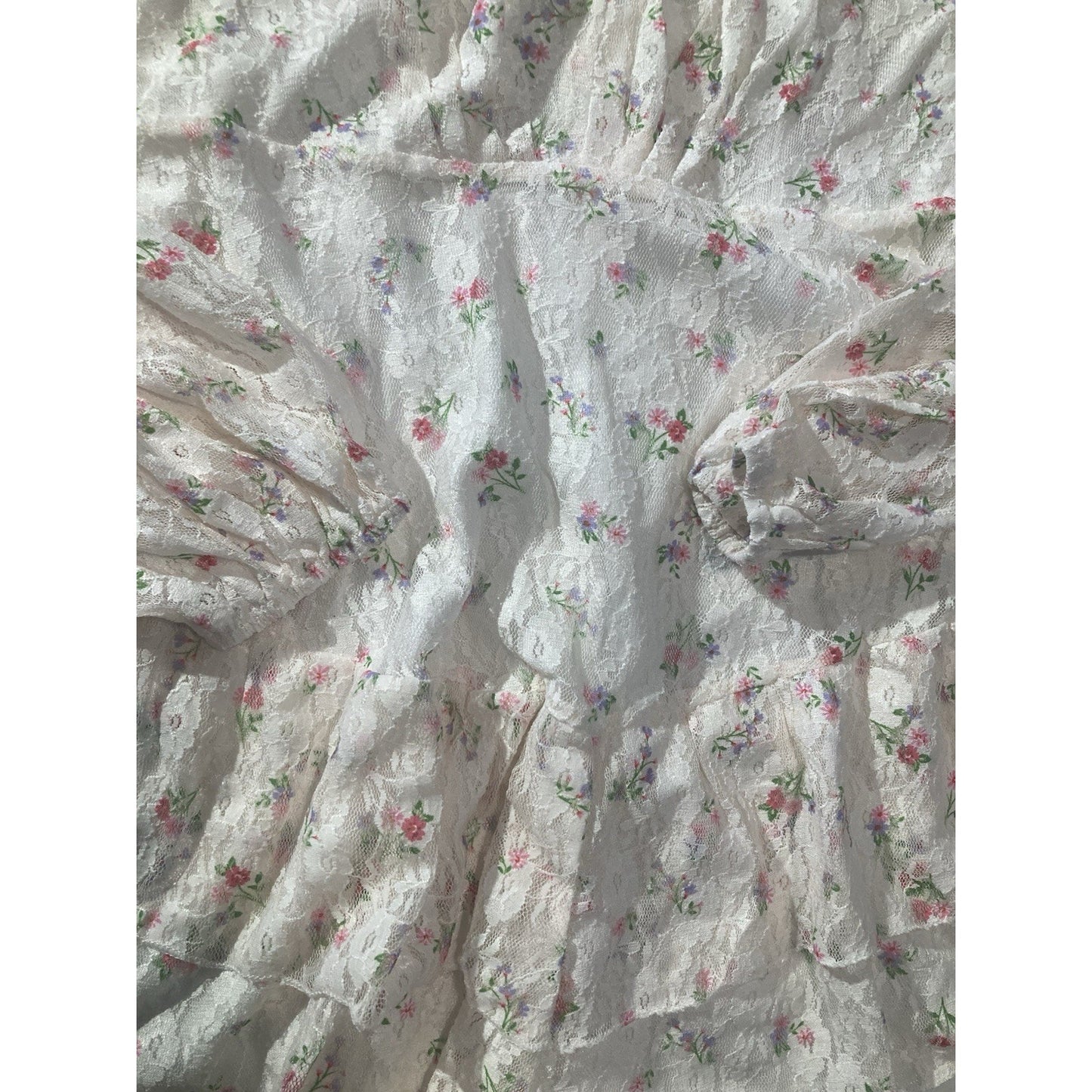 Fashion Nova Sz S White White Multicolor Floral Long Sleeve Ruffle Romper Lace