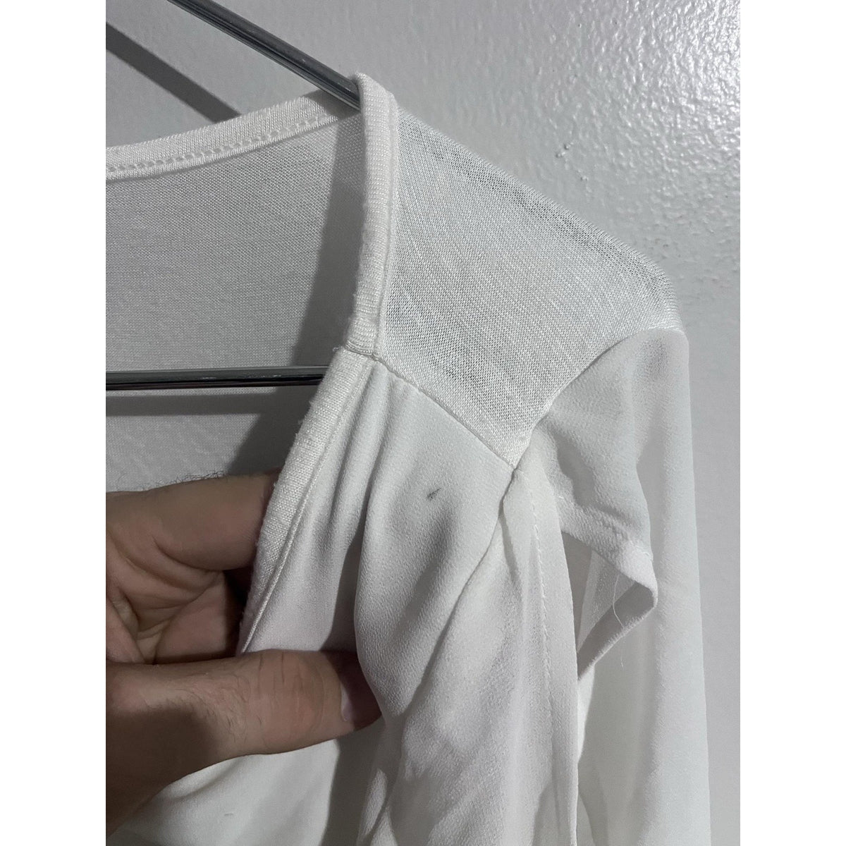 A.BYER Blouse Womens S White Tunic Scoop Neck Chiffon Balloon Sleeve Lined