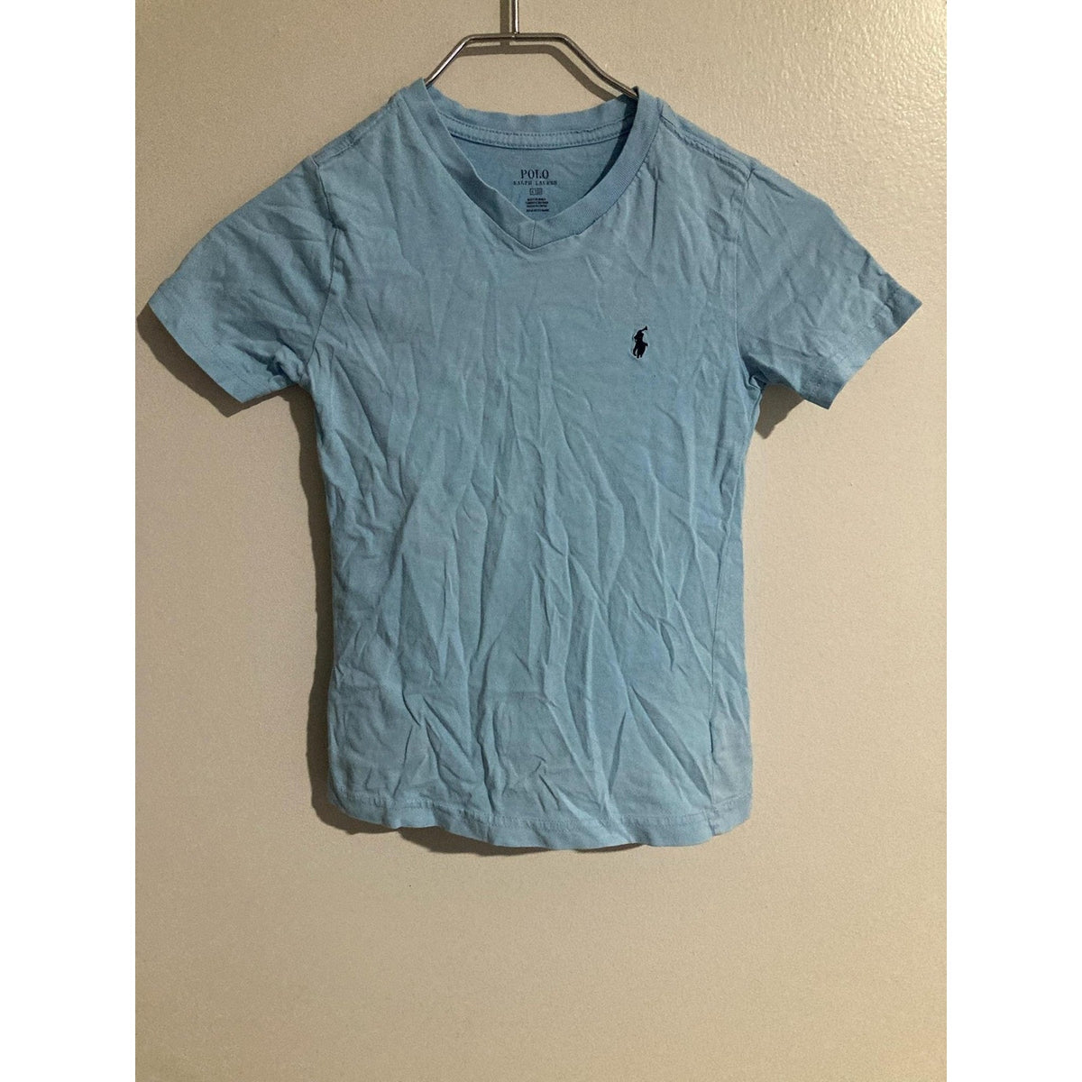 Polo Ralph Lauren Shirt Kids 6 Blue V-Neck Short Sleeve 100% Cotton Polo Logo