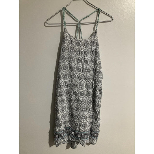 Hem & Thread Sundress Womens S White Geometric Strappy Midi Scoop Neck Tasseled