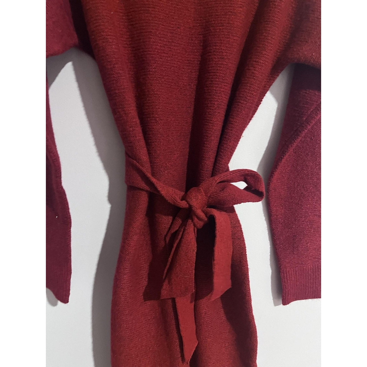 A New Day Dress Womens S Red Sweater Dress Long Belted Mock Neck Knit Casual