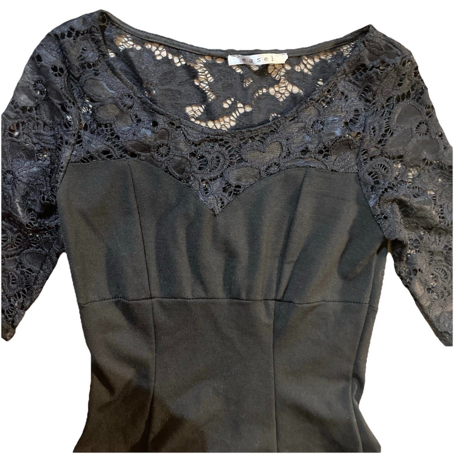 Easel Black Lace Quarter Sleeve Corset Dress Small Tight A Line