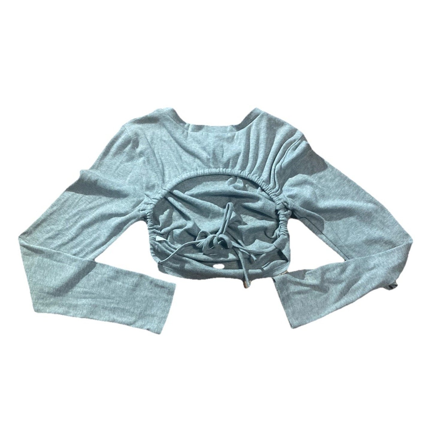 Women's Forever 21 Gray Long Sleeve Crop Top Shirt Size L Cinch Tie Backless
