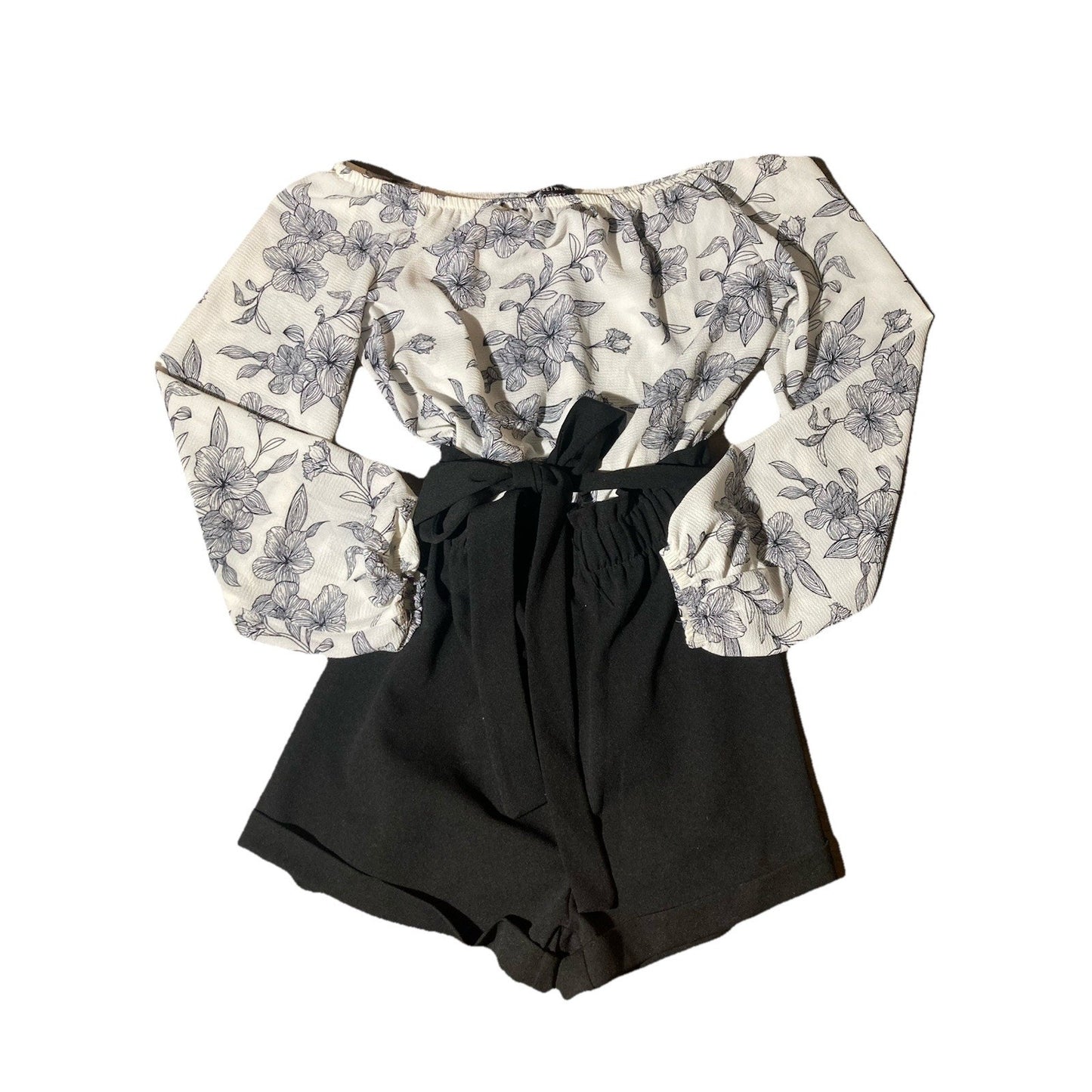 Streetwear Society Womens Sz S Romper Long Sleeve Classy High Waisted Floral