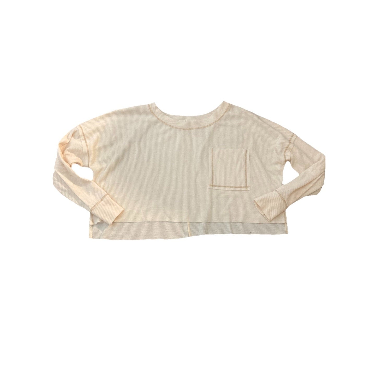 Molly Green Thermal Beige Sweatshirt Waffle Crop Long sleeve With Pocket XS