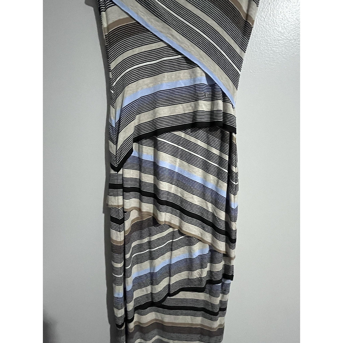 Bailey 44 Dress Womens XS Beige Striped Wrap Asymmetric Sleeveless Jersey