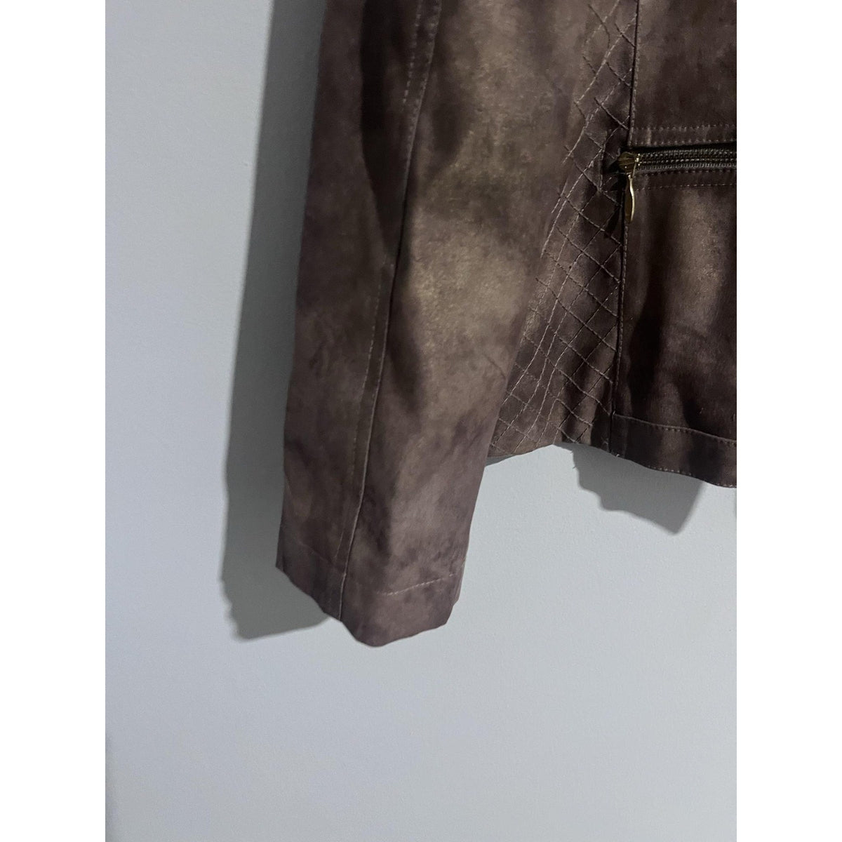 Chico's Jacket Womens 1 Brown Quilted Microfiber Lined Zip Pockets Collared