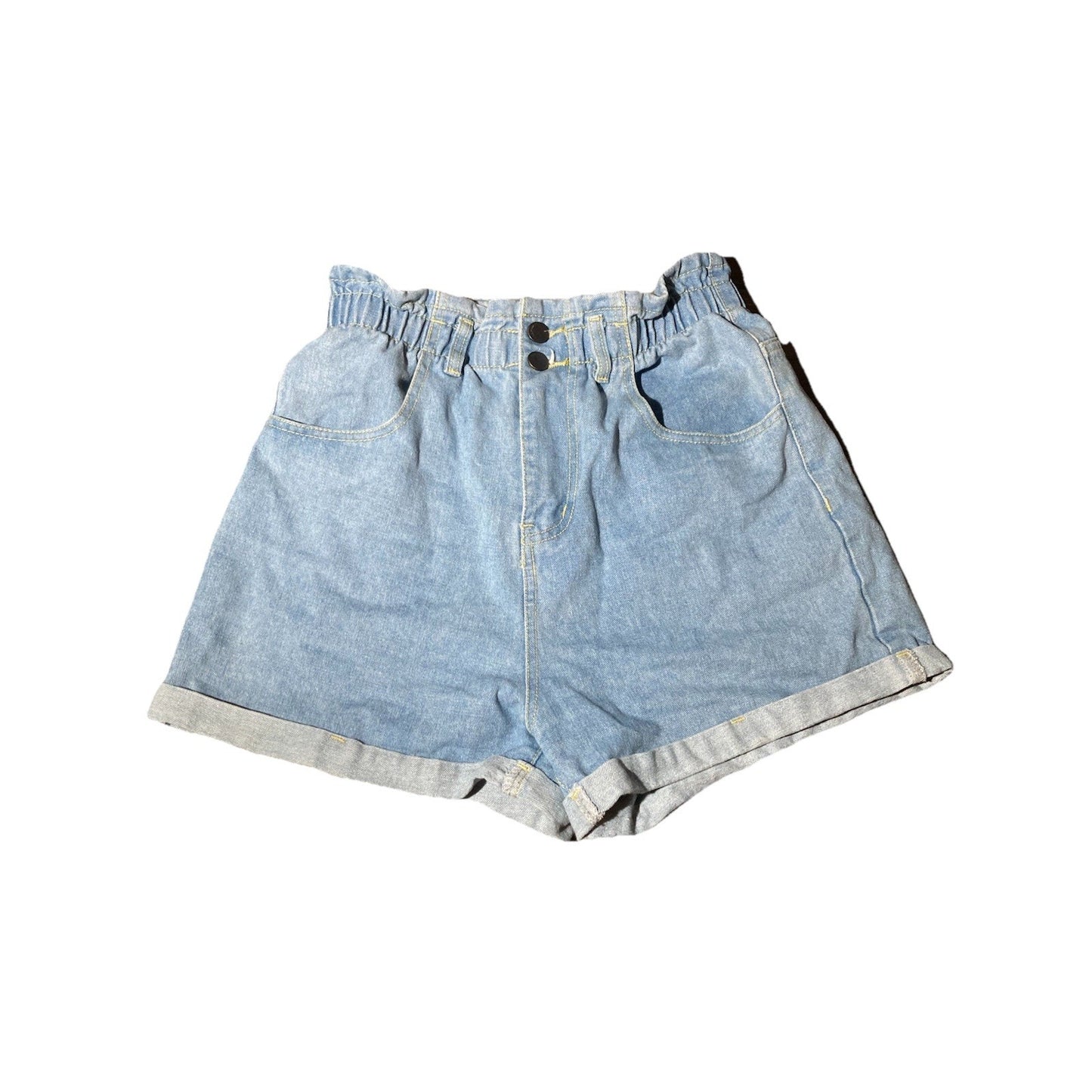 Plaid & Plain Blue Light High Waist Paperbag Elastic Shorts Women’s Size Medium