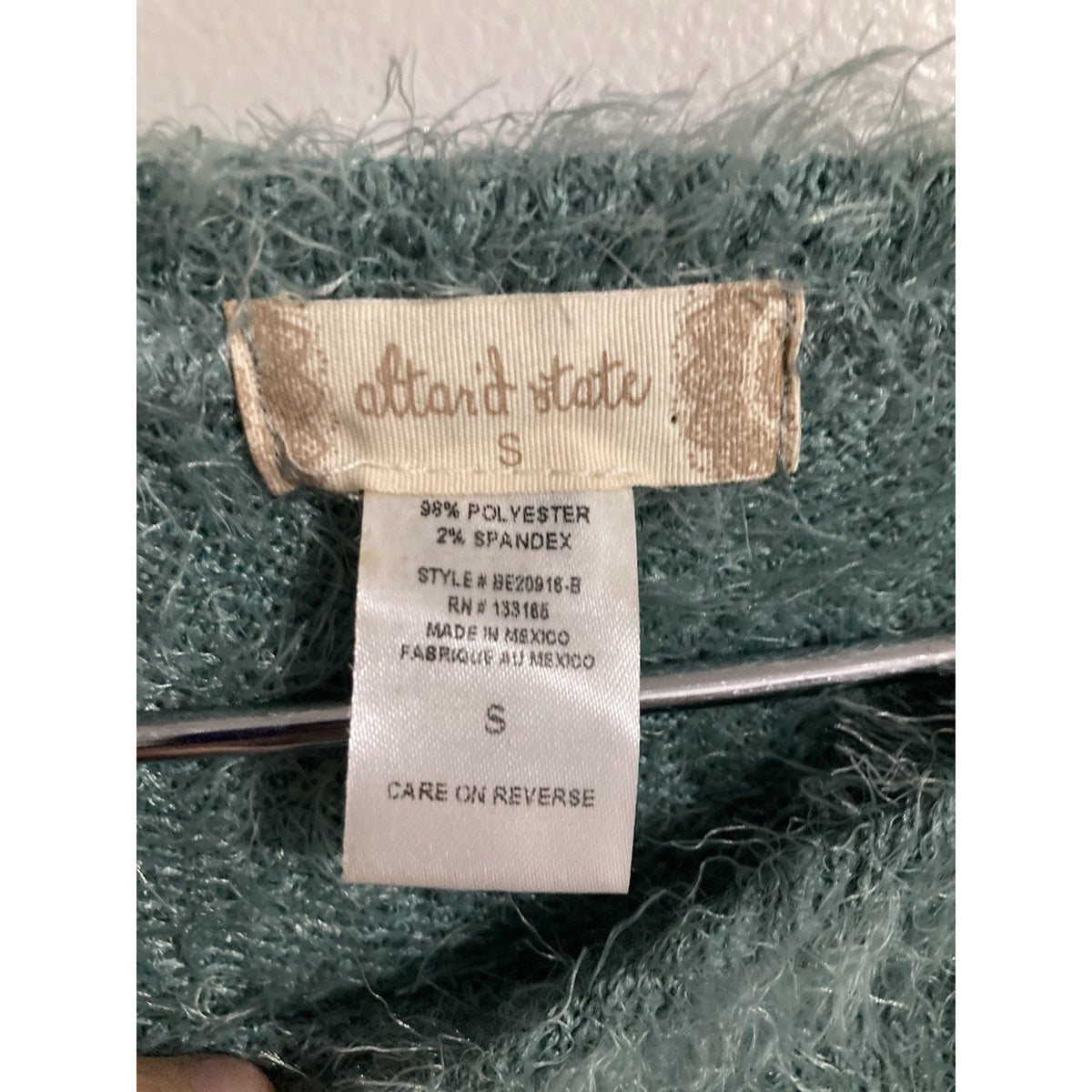 Altar'd State Women's Size S Teal Green Soft Furry Long Sleeve Sweater