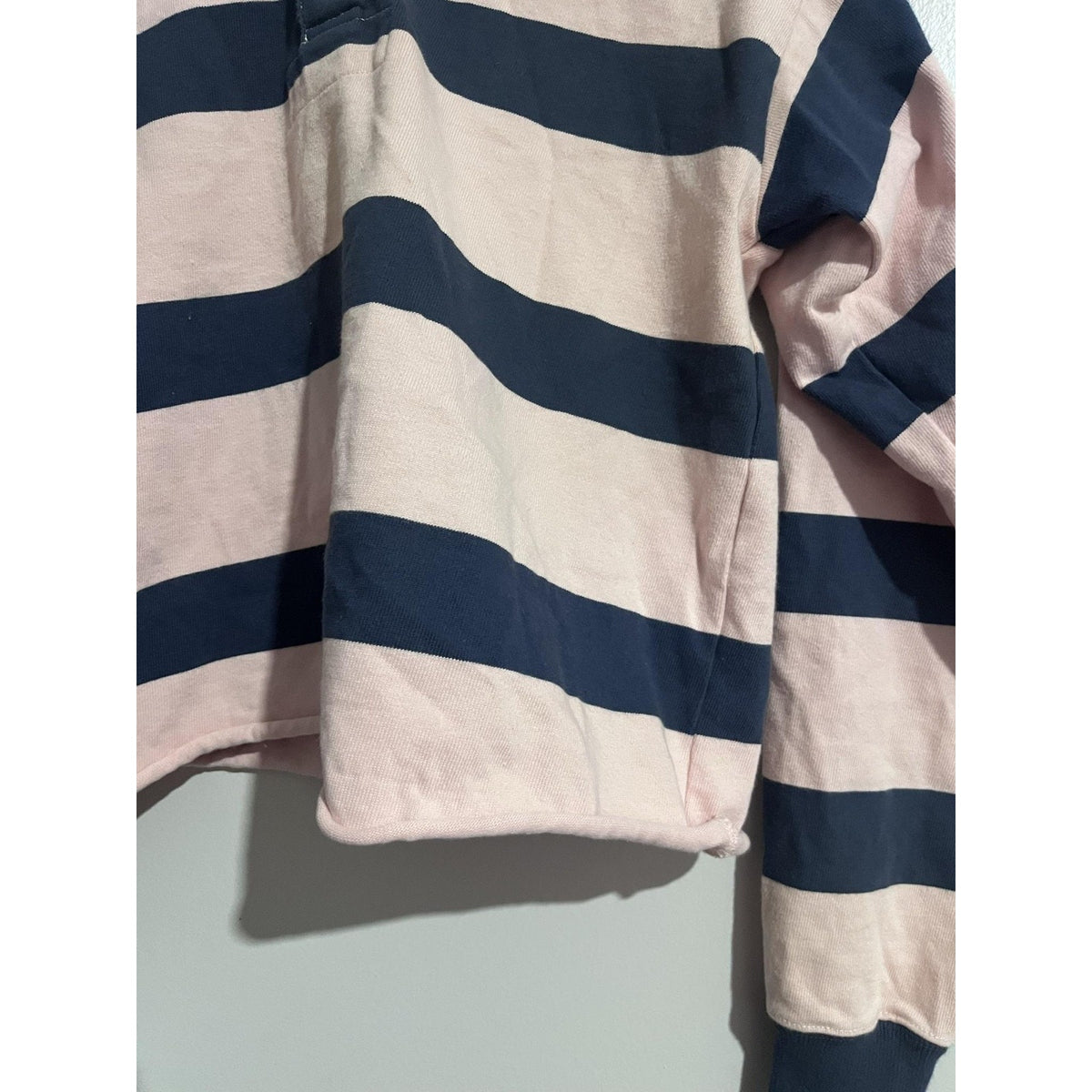 Abercrombie Polo Womens XS Pink Navy Striped Rugby Shirt Long Sleeve Jersey