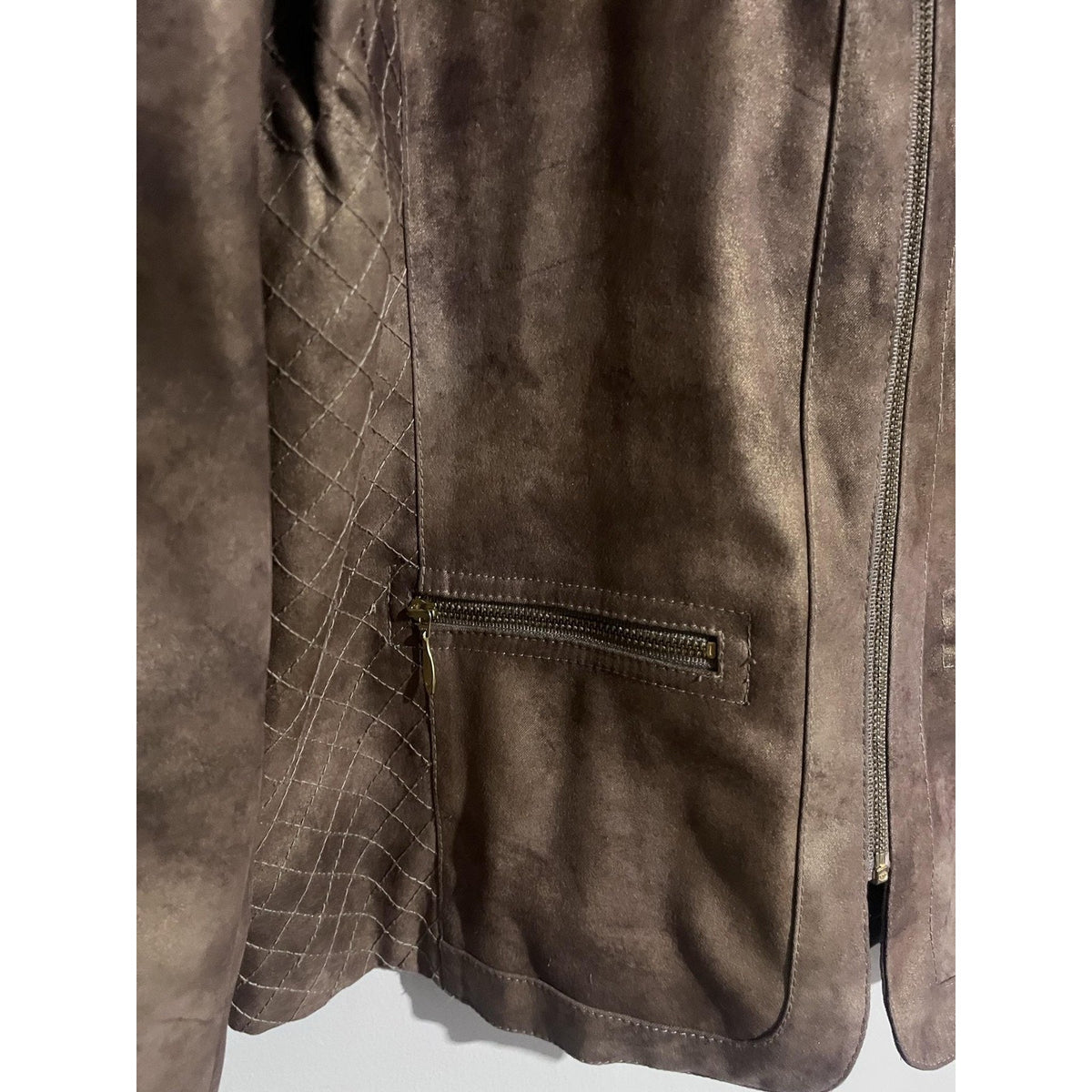 Chico's Jacket Womens 1 Brown Quilted Microfiber Lined Zip Pockets Collared