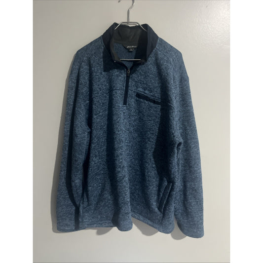 Eddie Bauer 1/4 Zip Pullover Mens XXL Large Heather Blue Mock Neck Snap Pocket