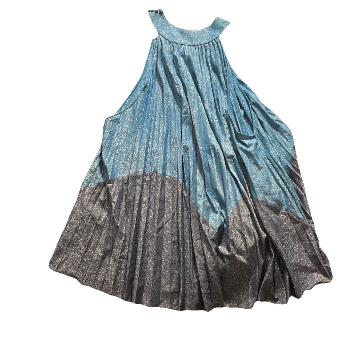 Free People Pleated Love Metallic Mini Dress Womens Small Blue Colorblock Party