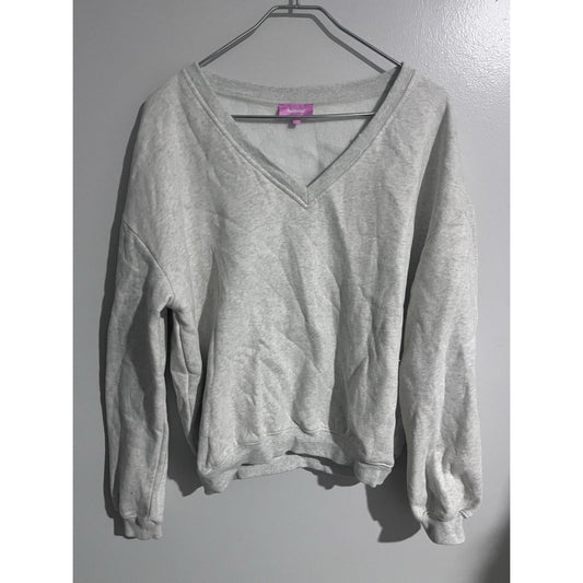Edikted Pullover Womens XS Gray V-Neck Oversized Lightweight Fleece Sweatshirt