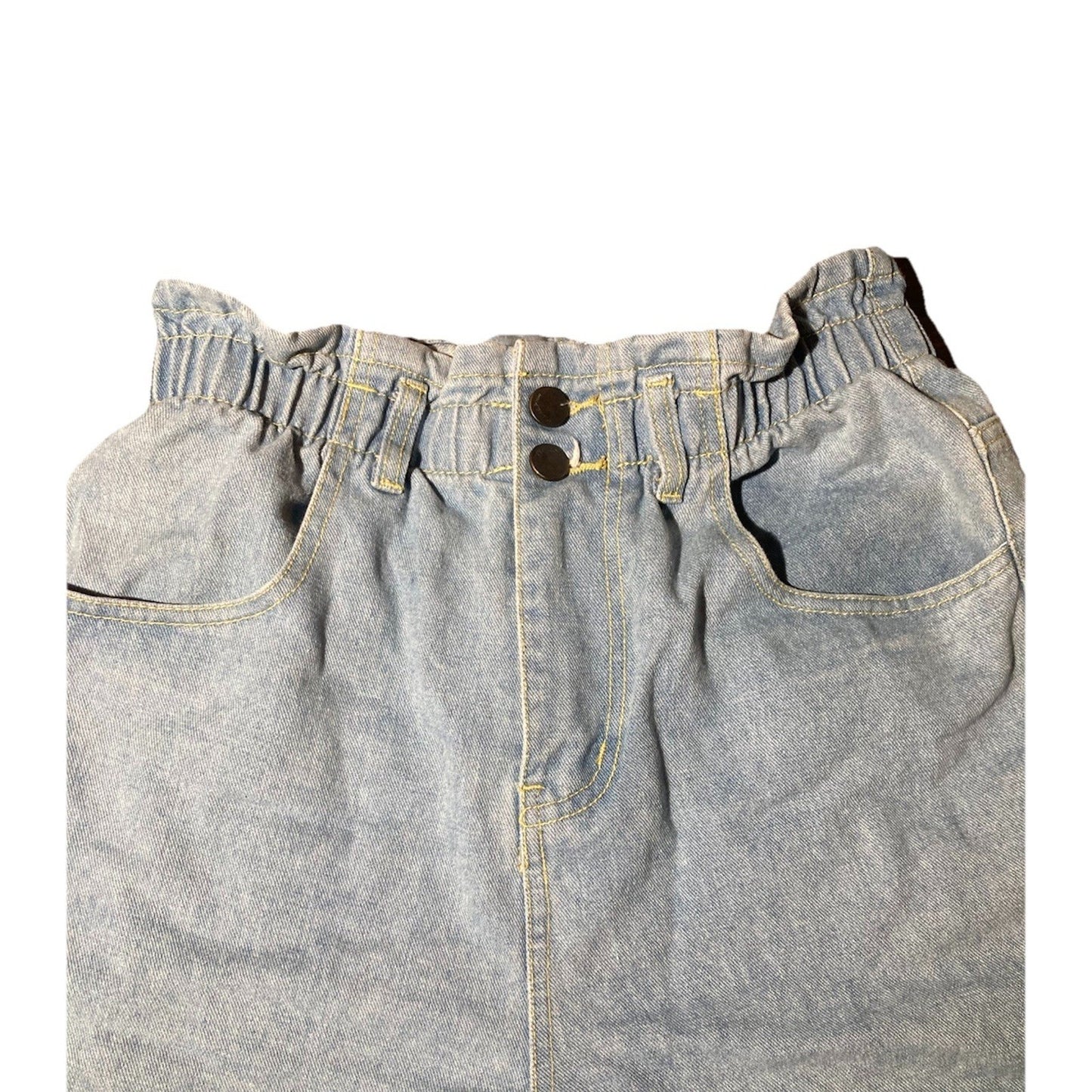 Plaid & Plain Blue Light High Waist Paperbag Elastic Shorts Women’s Size Medium