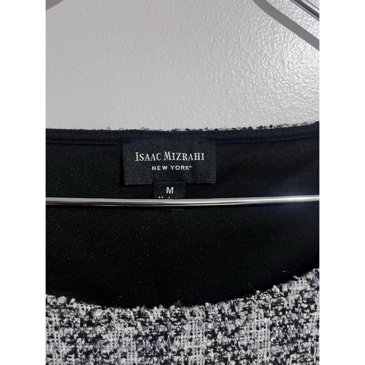 Isaac Mizrahi Dress Womens M Black Check Shift Knee Length Tweed Pockets