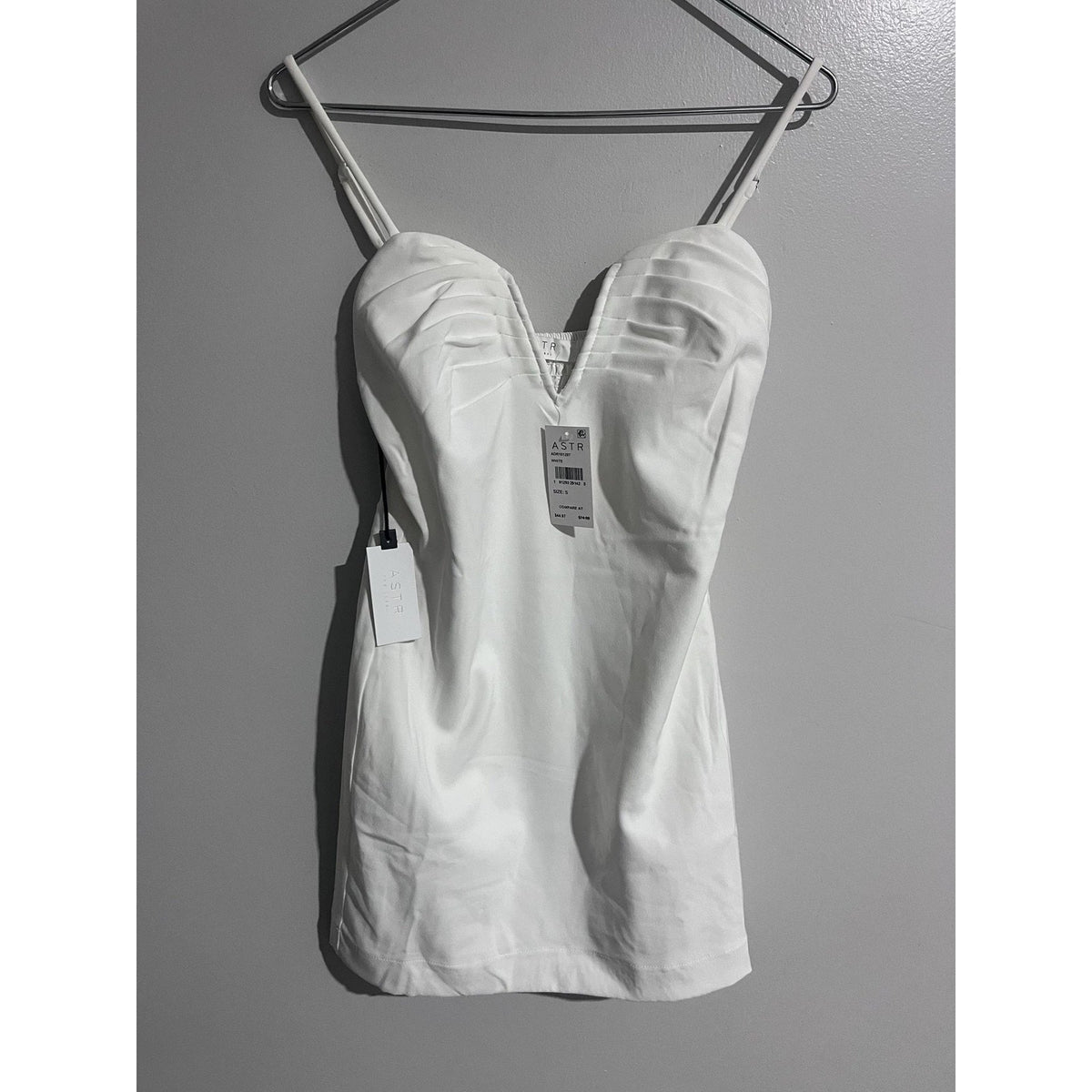 ASTR The Label Dress Womens S White Satin Bodycon Slip Smocked Sweetheart