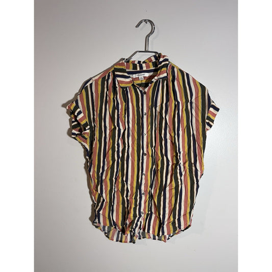 Madewell Shirt Women XXS Multicolor Striped Drapey Short Sleeve Button Up Collar
