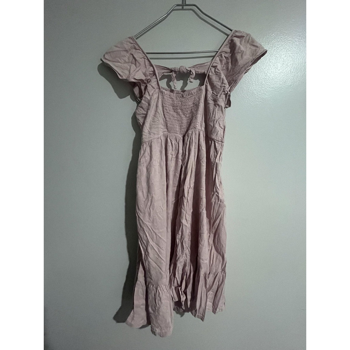Dress Womens 3X Pink Maxi Sundress Smocked Square Neck Tie Flutter Sleeve