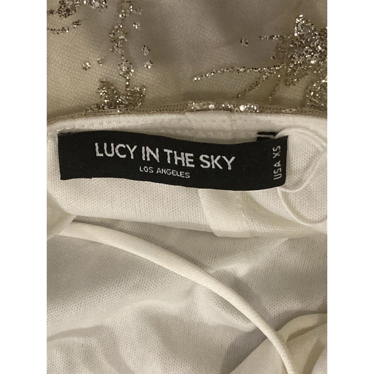 Lucy In The Sky Sparkle Flowers Mini Dress Size XS Open Back New With Ribbon