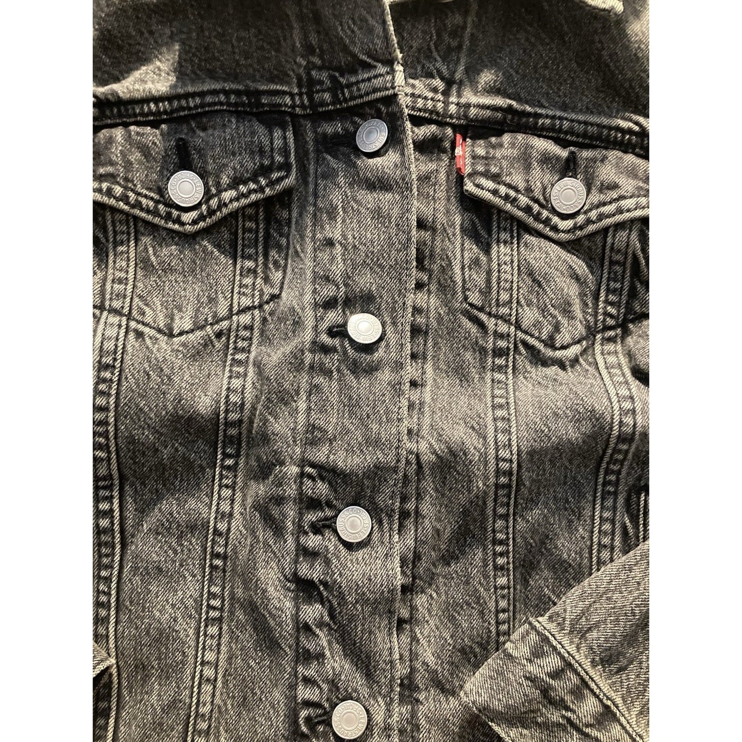 Levi's Jacket Womens M Acid Wash Black Grey Denim Trucker Button Front Classic