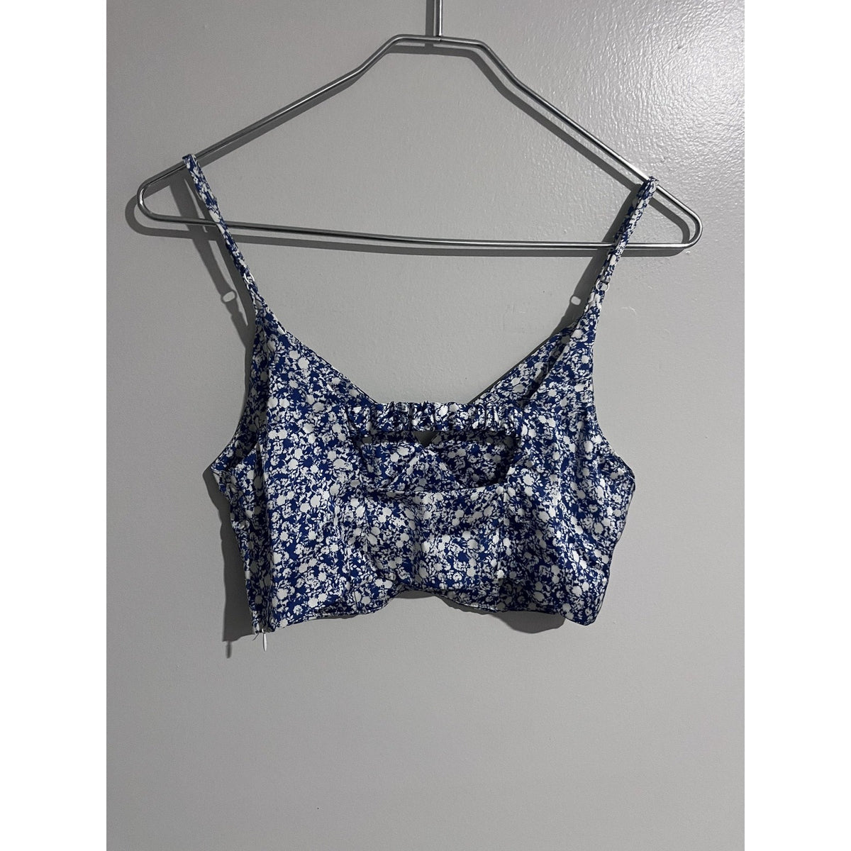 Zara Tank Womens XS Blue Floral Camisole Strappy Adjustable Satin Lightweight