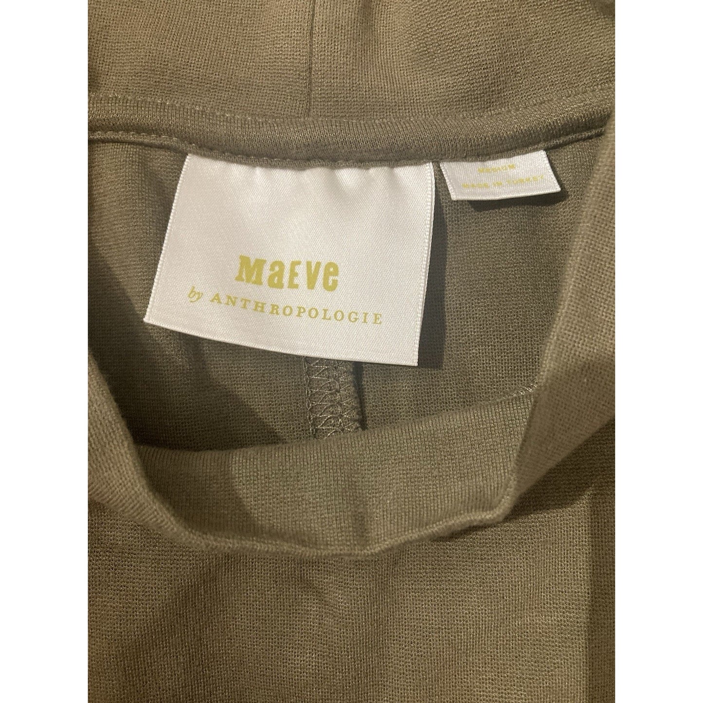 Anthropologie Maeve Dress Olive Green Mock Neck Maxi With Large Mid Pocket Sz M