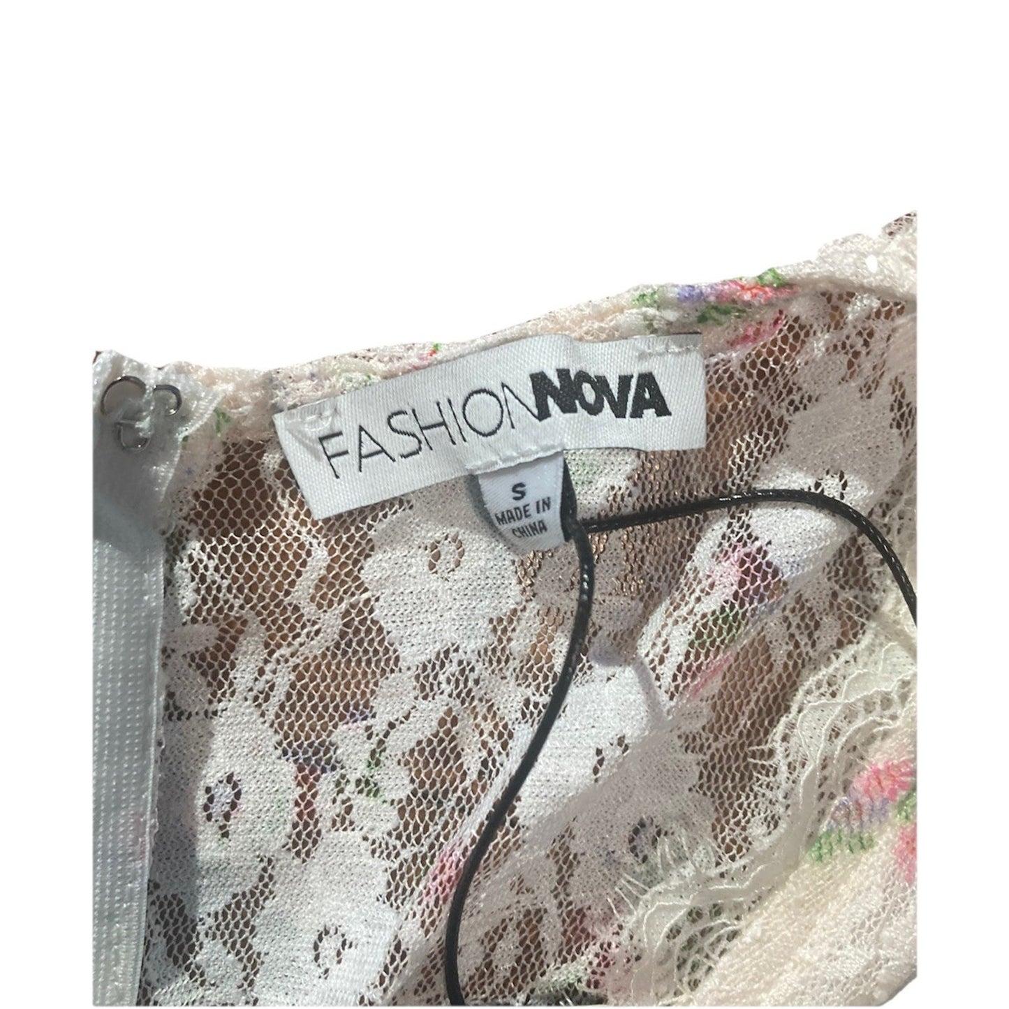 Fashion Nova Sz S White White Multicolor Floral Long Sleeve Ruffle Romper Lace