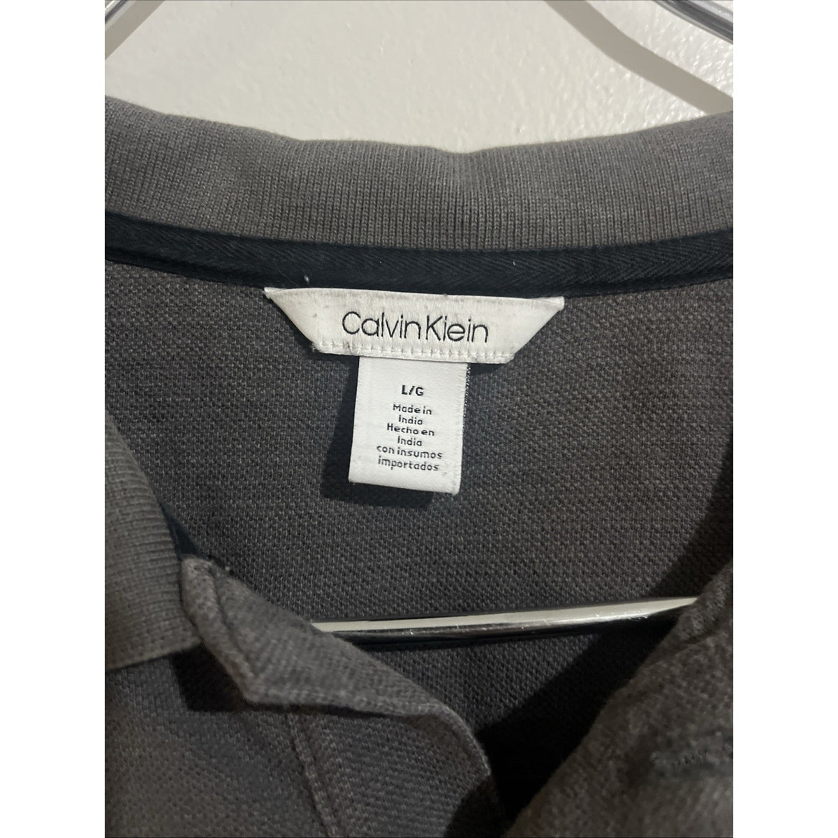 Calvin Klein Mens Polo Shirt short sleeve Gray Size Large cotton Adult