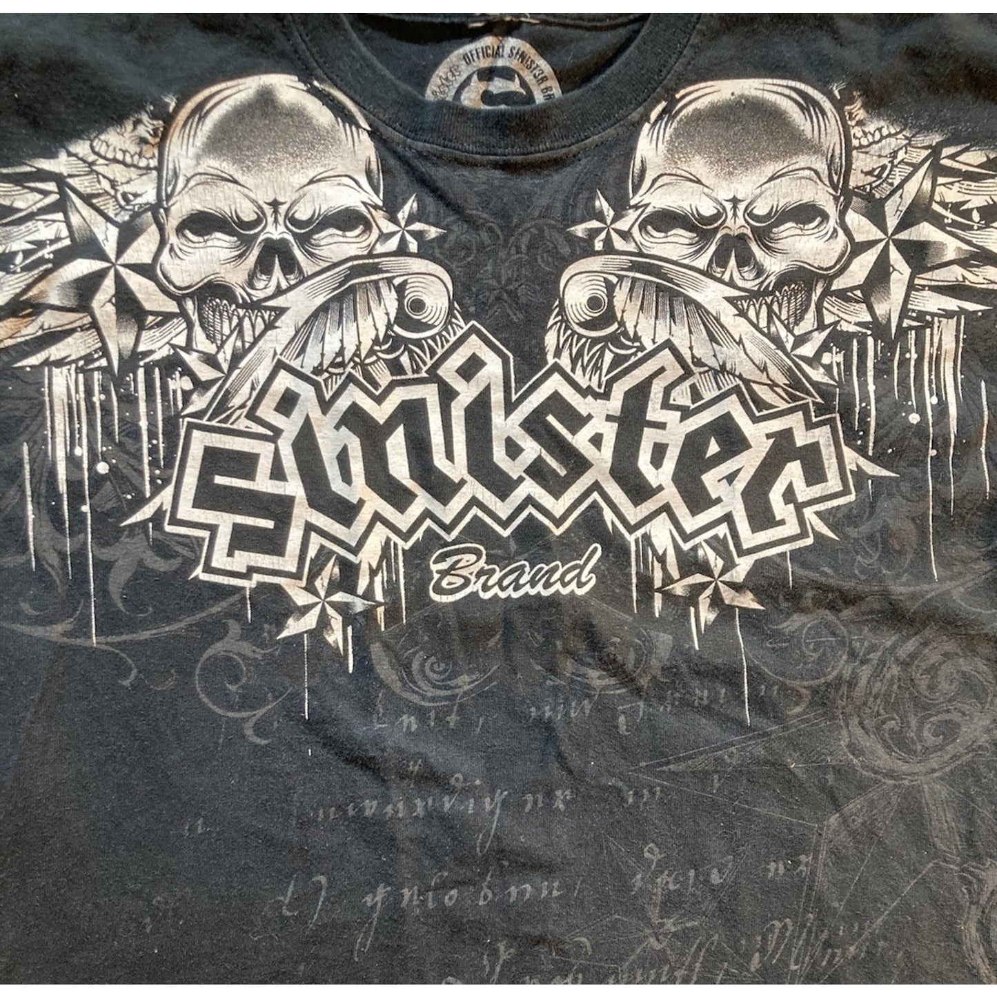 Y2K Sinister Brand Skulls And Stars Shirt Mens Small Afflicted Type Gothic Biker