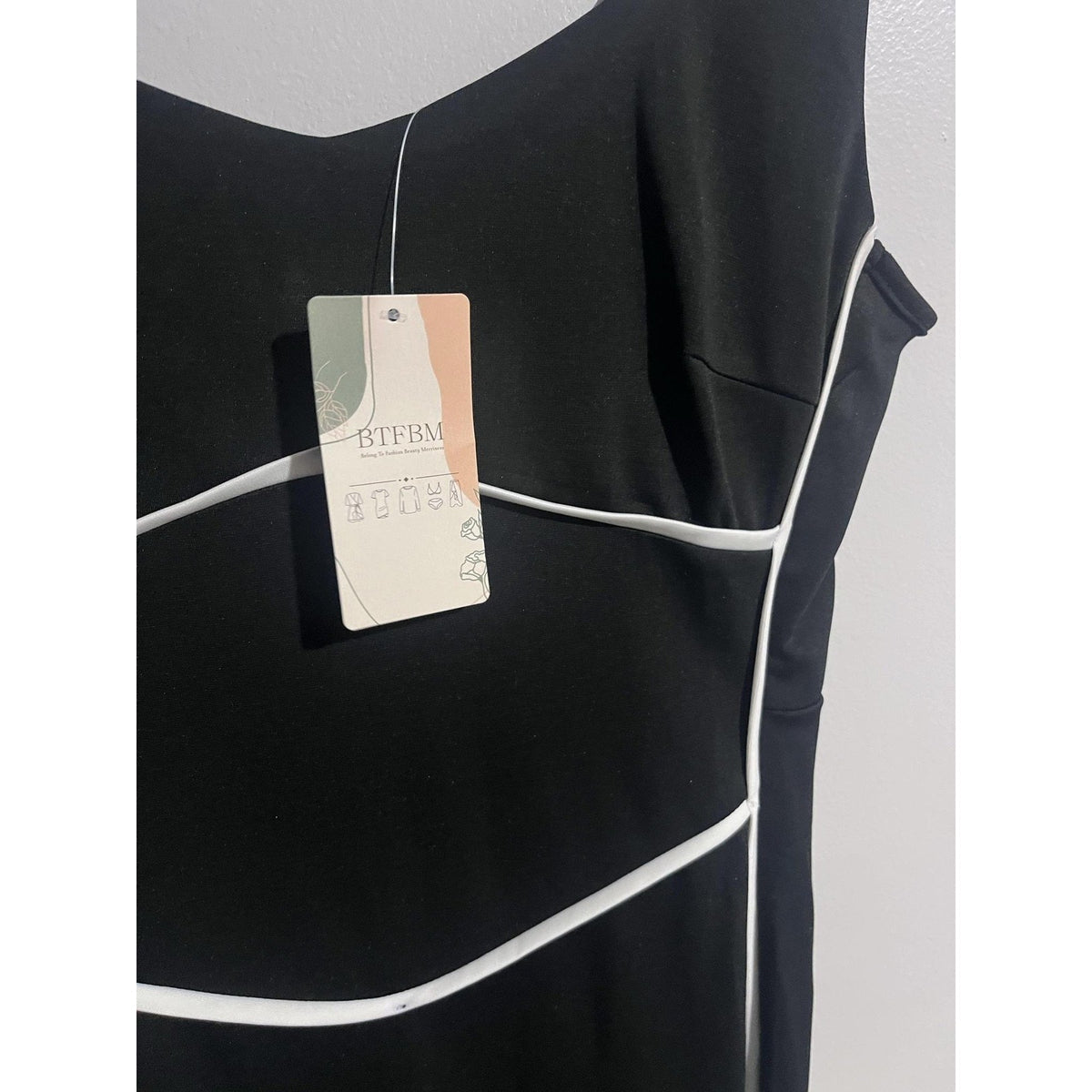 Btfbm Dress Womens L Black Sheath Bodycon Long V-Neck Zip Stretch Party Cocktail