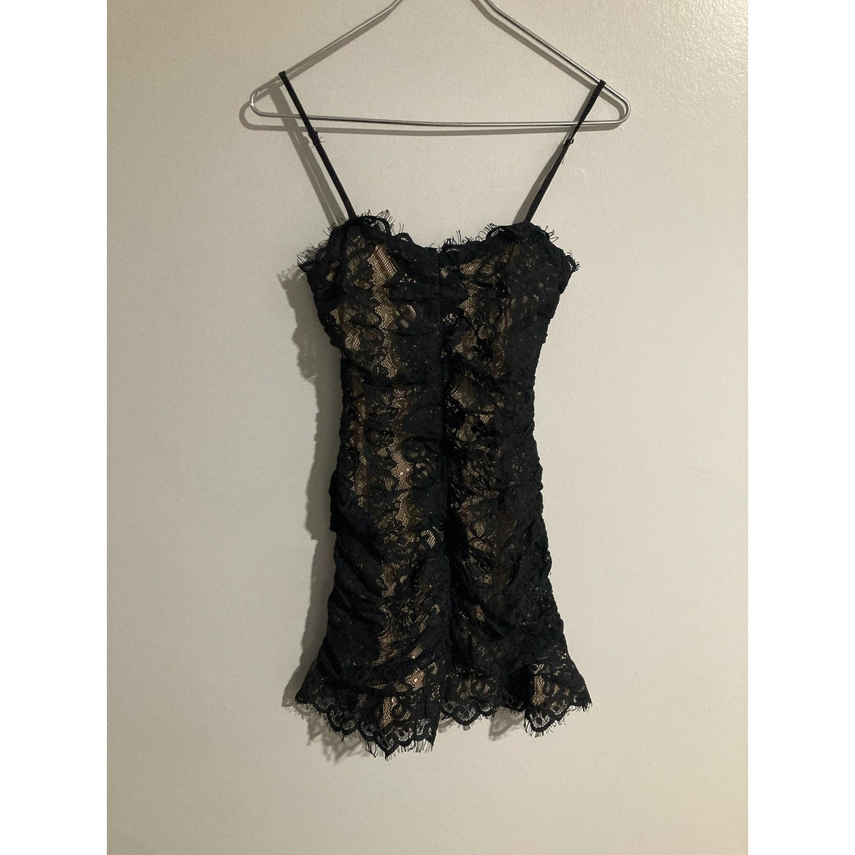 STORIA Dress Womens S Black Lace Sweetheart Ruched Slip Bodycon Party Cocktail