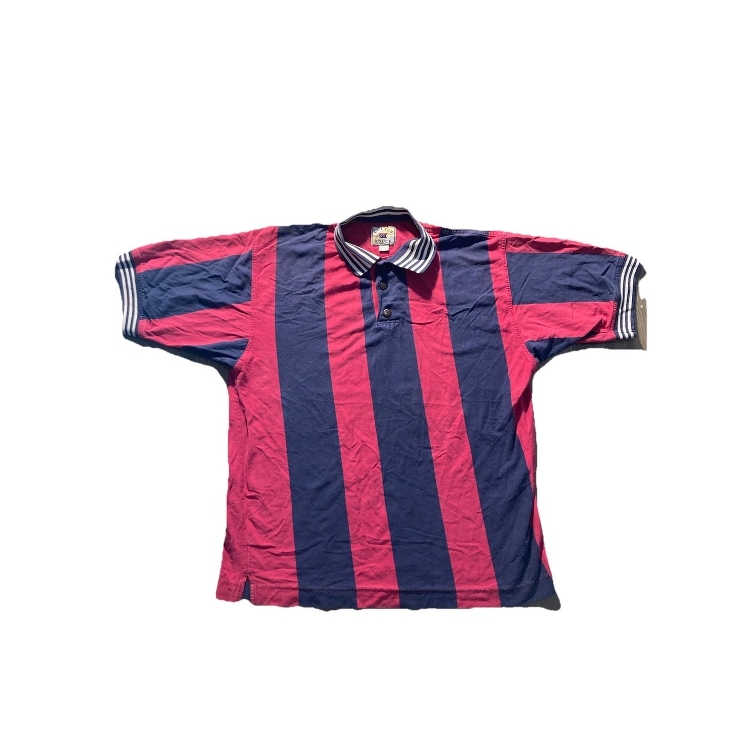 VTG Rugby Shirt Mens 100% Cotton Stripe XL Blue Red Made In USA Cutter And Buck
