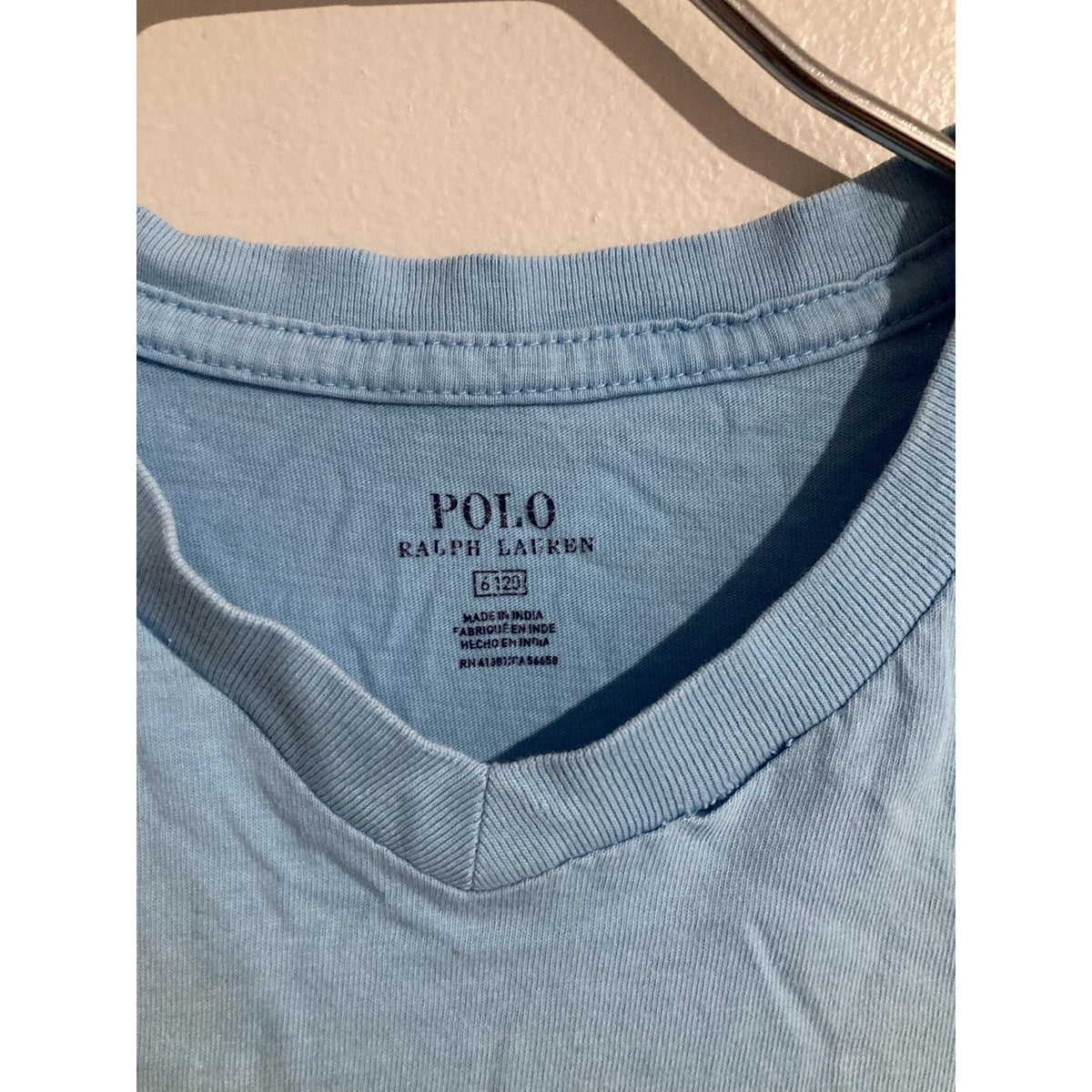 Polo Ralph Lauren Shirt Kids 6 Blue V-Neck Short Sleeve 100% Cotton Polo Logo