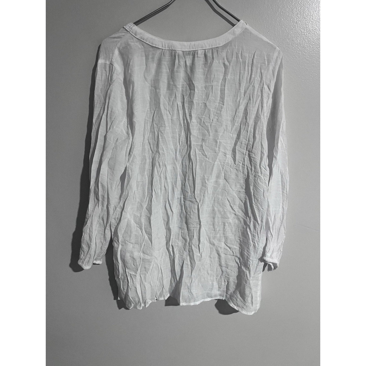 Counterparts Blouse Womens L White Tunic V-Neck Crochet Lightweight Boho Rayon