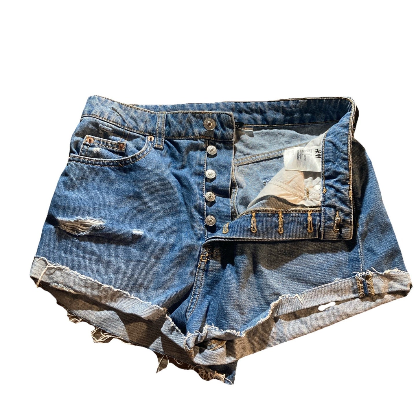 Divided by H&M Women's Denim Shorts Raw Hem Distressed Button Fly Size 6
