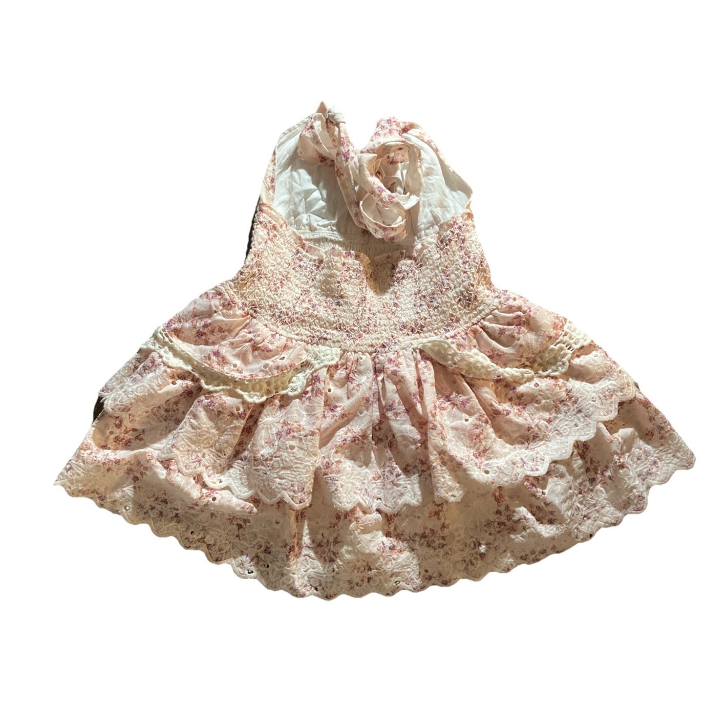 Pants Store Est. 1958 Smocked Rose Picnic Floral Mini Halter Dress Women’s M