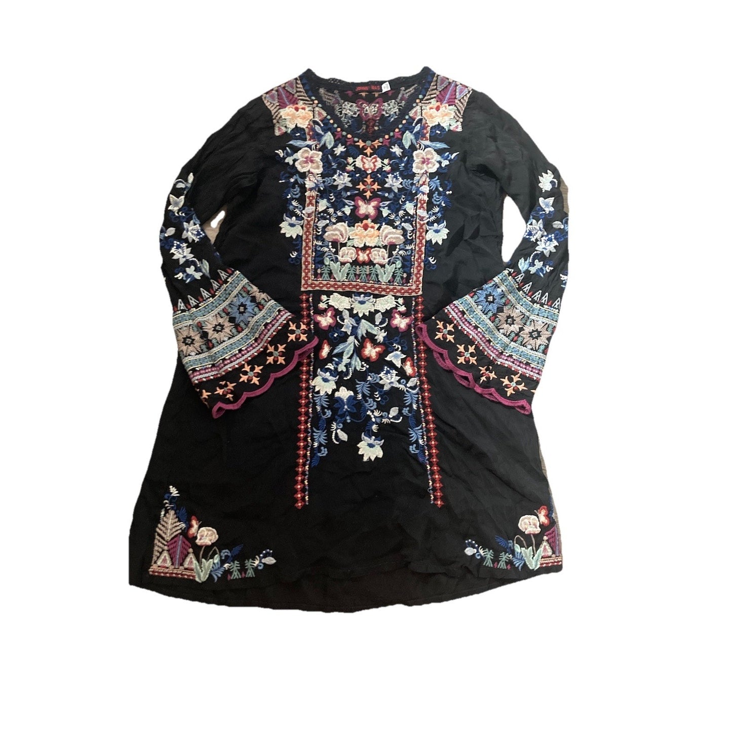 Johnny Was Flare Sleeve Embroidered Butterfly Tunic/Dress Size XS Bohemian