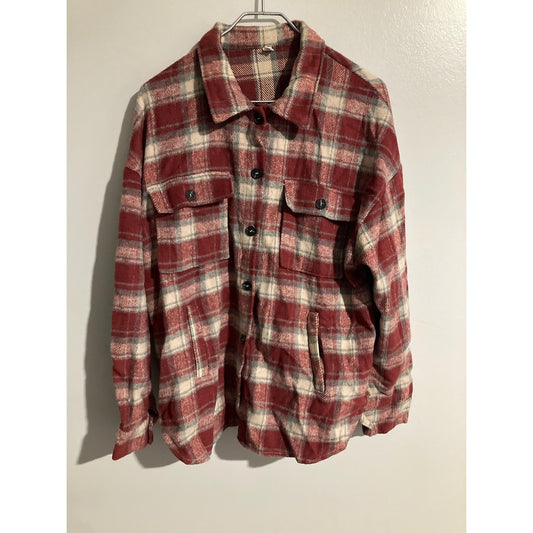 Buelly Shirt Mens XL Red Plaid Long Sleeve Flannel Button-Up Collared Pocket
